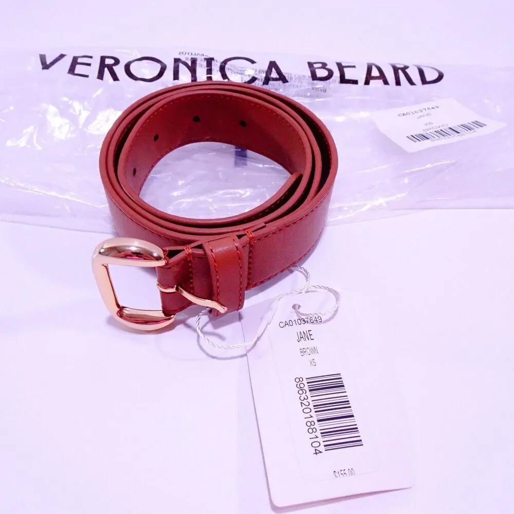 Veronica Beard Women's Jane Leather Gold Buckle Belt NWT 155 Brown XXS
